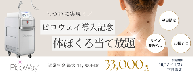 ピコウェイ導入記念｜体のほくろ除去 レーザー当て放題【平日限定】